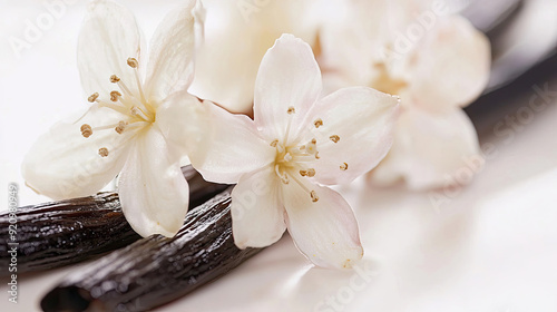 Closeup Vanilla Bean and Flower Aromatic with Isolated Background