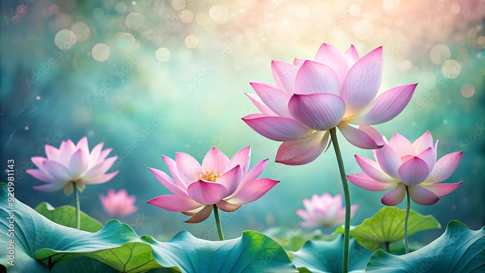 A Watercolor Dream: Pink Lotus Flowers Dancing on the Water Generative AI A Watercolor Dream: Pink Lotus Flowers Dancing on the Water Generative AI