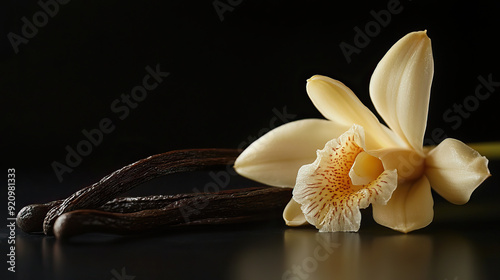 Closeup Vanilla Bean and Flower Aromatic with Isolated Background