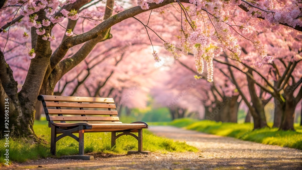 Rustic Charm: A Wooden Bench Embraced by Sakura Blossoms AI generated Rustic Charm: A Wooden Bench Embraced by Sakura Blossoms AI generated