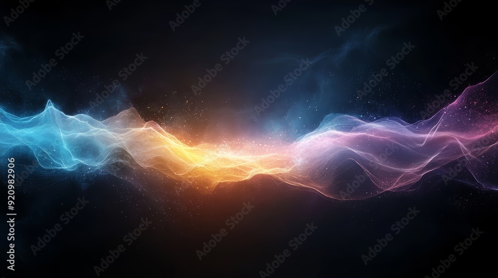 Abstract digital art with swirling blue, orange, and purple light against a dark background. Abstract digital art with swirling blue, orange, and purple light against a dark background.