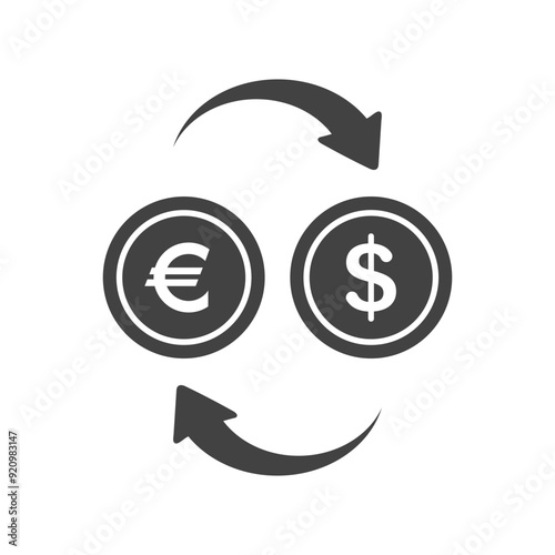 Dollar euro rate increase sign, Money payout investment icon, Dollar growth vector sign isolated.
