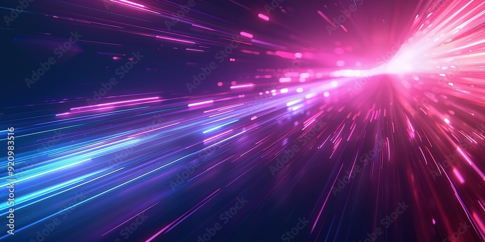 Fototapeta premium Abstract background with pink and blue glowing lines converging.