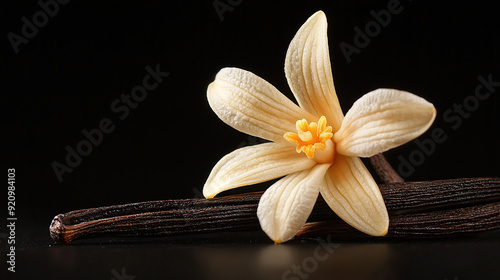 Closeup Vanilla Bean and Flower Aromatic with Isolated Background