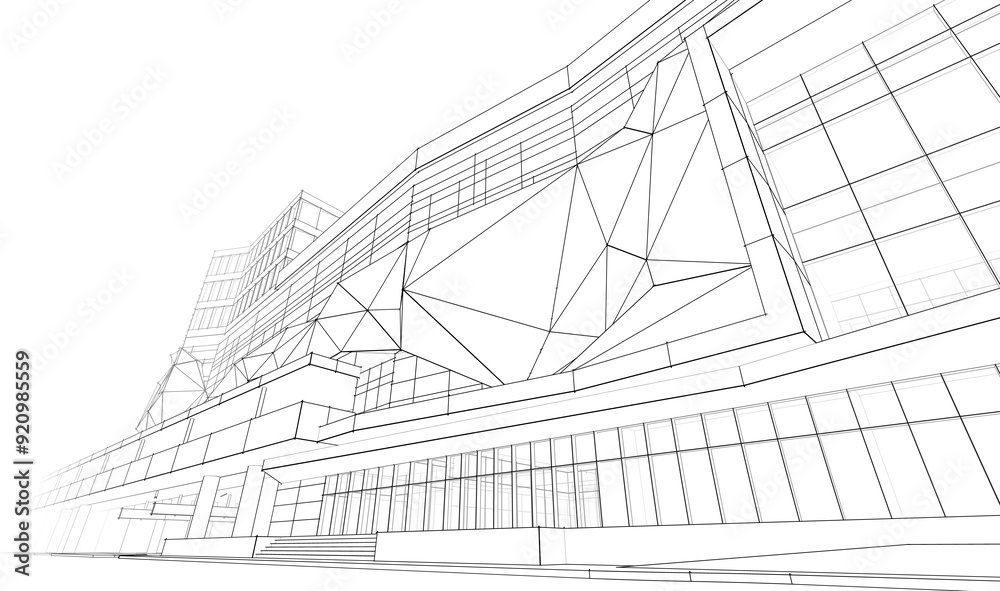 Obraz premium 3d rendering sketch of modern building 