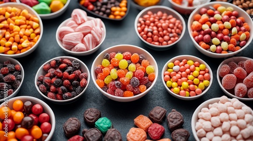 Halloween-themed candy buffet with various spooky treats photo