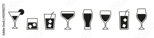 Glass icon set. Alcohol glass icon.