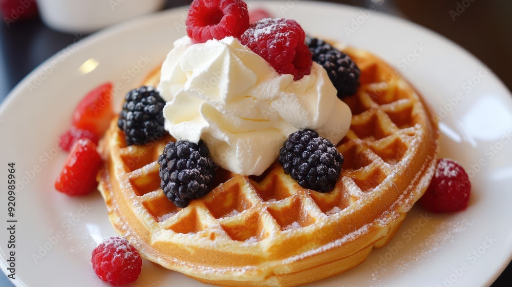 Waffle with Whipped Cream and Berries Waffle with Whipped Cream and Berries