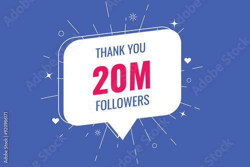 2000000 OR 20m followers celebration. Thank you 2000000 followers congratulation template banner. banner for social 20m friends and followers. celebrate subscribers and followers.
 photo