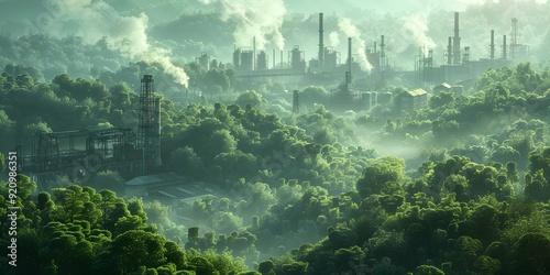 Heavy Industrial Factory in a Forest, Contrasting Nature with Industry