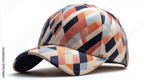 Isolated geometric pattern baseballcap on white background mockup photo