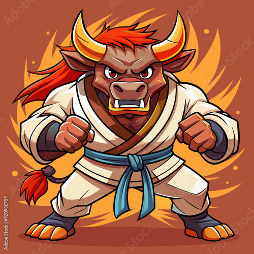 karate bull maskot in kimono
