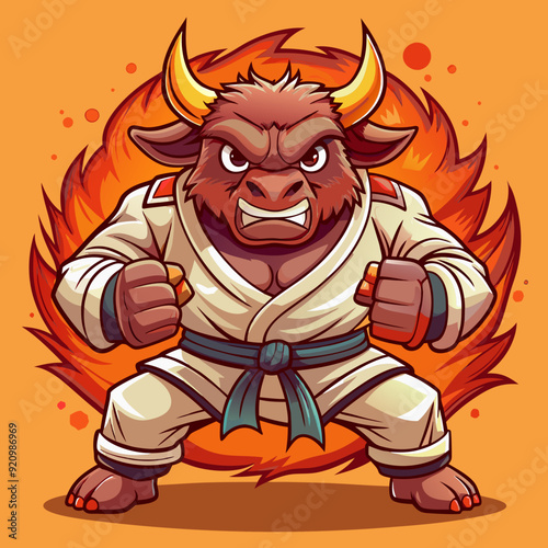 karate bull maskot in kimono
