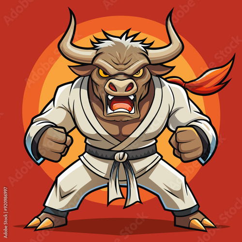karate bull maskot in kimono