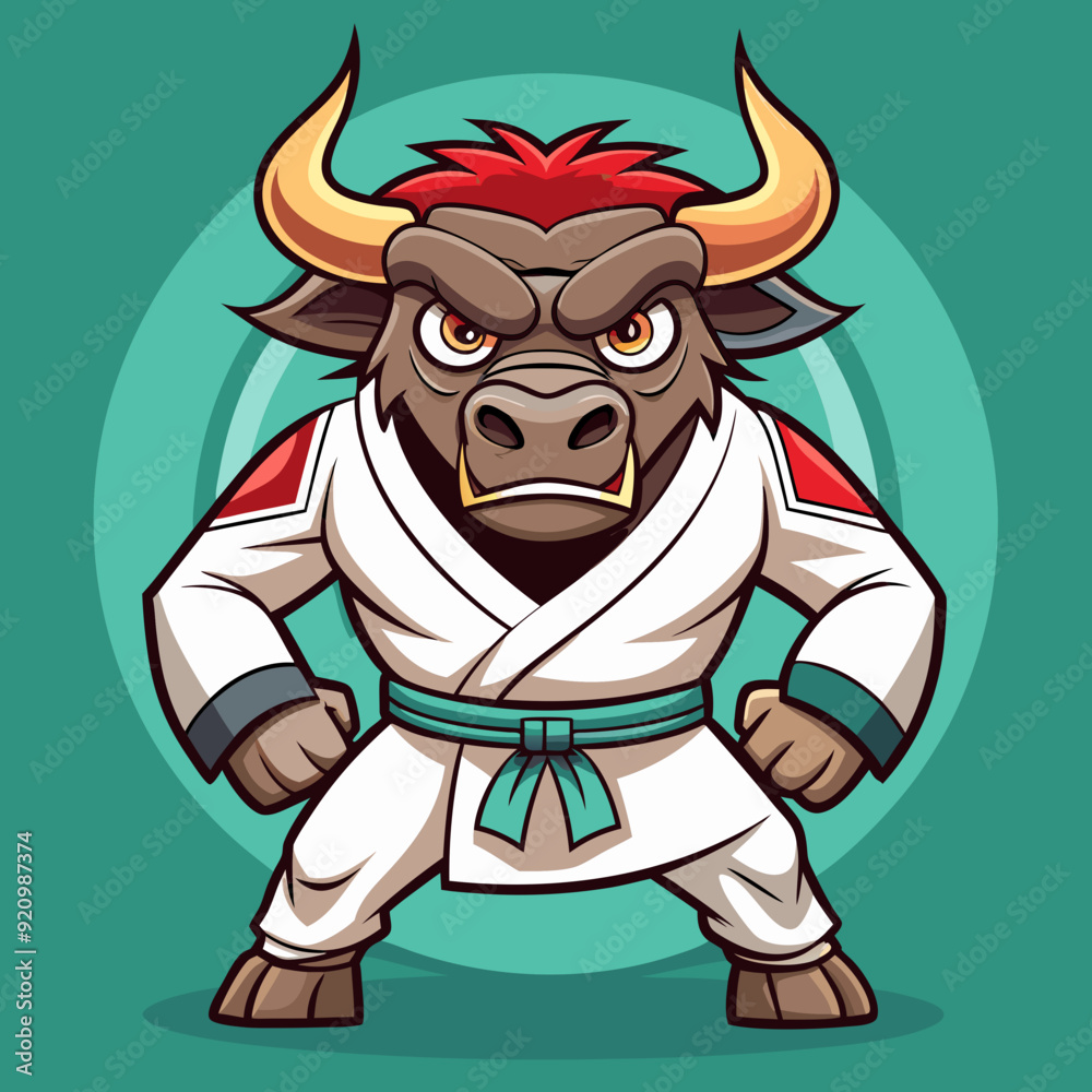 Obraz premium karate bull maskot in kimono