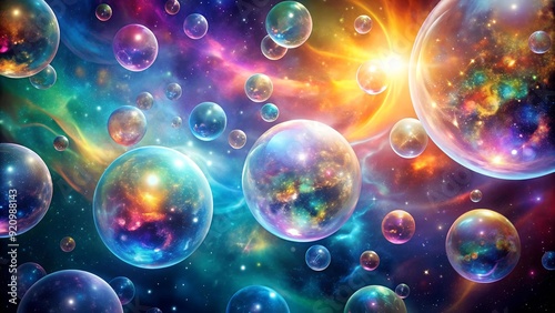 Celestial Bubble Dance: A Symphony of Cosmic Hues Generative AI