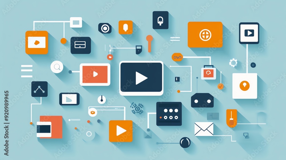Flat Design Concept Of Online Video Content. Flat Design Concept Of Online Video Content.