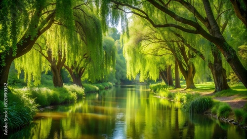 Whispering Willows: A Serene Stream Through Verdant Canopies  AI generated