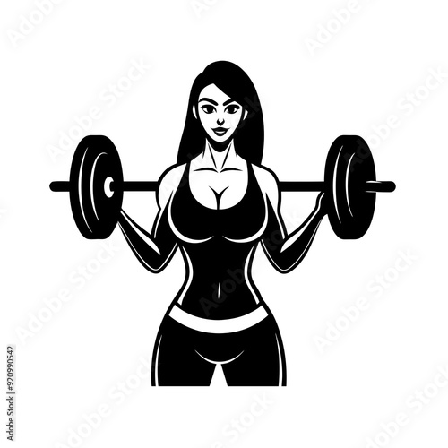 Fitness Girl Lifting Heavy Barbell Vector Illustration - Cartoon Clipart and Line Art Design