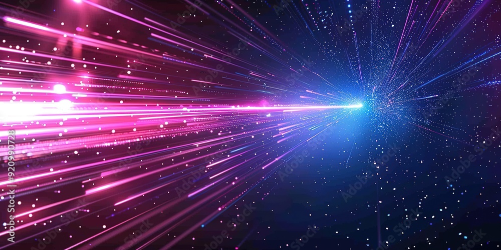 Naklejka premium Abstract background with pink and blue lights streaking across a dark blue background.