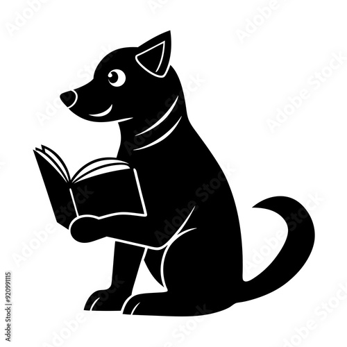 Dog Reading Book Vector Illustration - Cartoon, Clipart, and Line Art Design