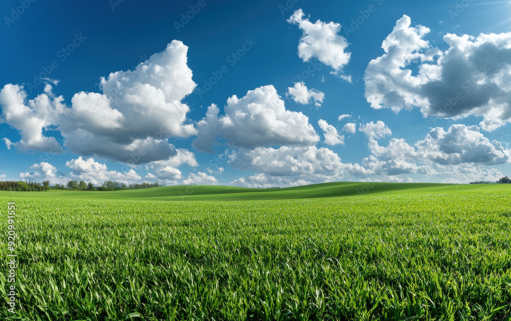 A vast, green meadow under a bright blue sky with scattered clouds, offering a serene and picturesque rural landscape perfect for nature lovers. A vast, green meadow under a bright blue sky with scattered clouds, offering a serene and picturesque rural landscape perfect for nature lovers.