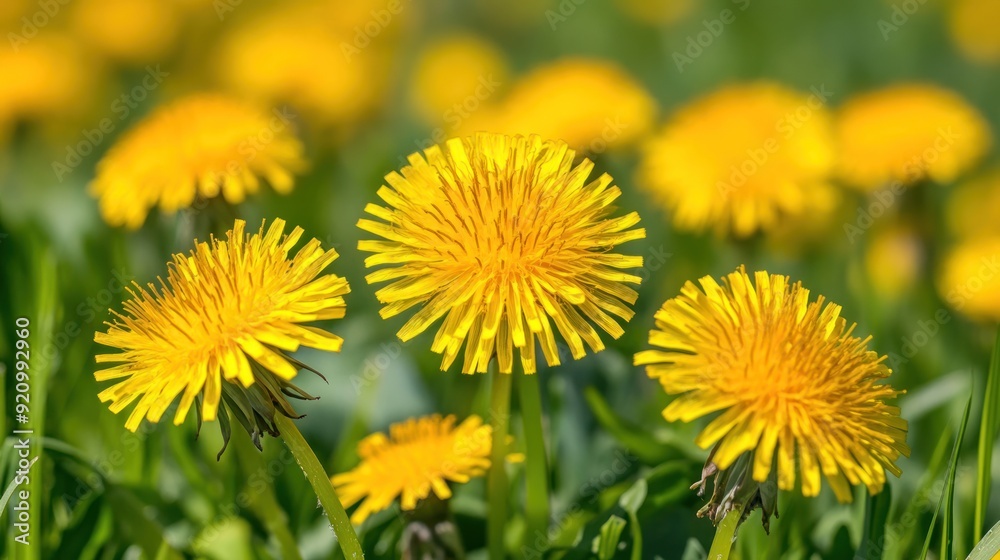 Yellow Dandelion Flowers Blooming in Meadow Yellow Dandelion Flowers Blooming in Meadow