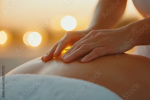 Wallpaper Mural A relaxing massage session at sunset, featuring a calm atmosphere and soothing touch for ultimate tranquility. Torontodigital.ca