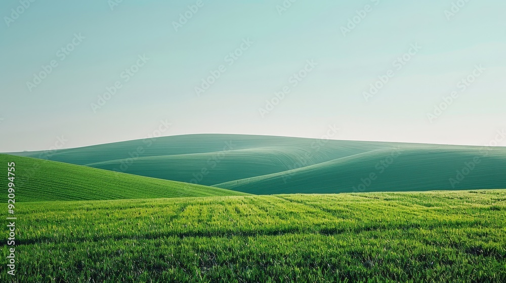Naklejka premium Rolling Green Hills Under a Clear Sky