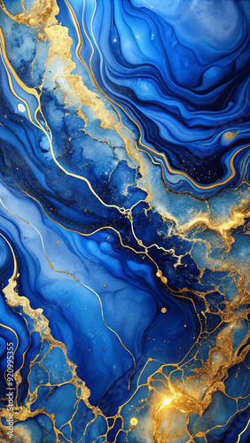  vertical blue and gold marble smoothabstract background, phone smartphone wallpaper photo