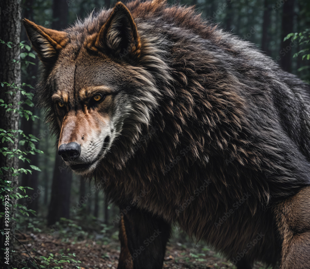 Fototapeta premium A wolf with a menacing look on its face