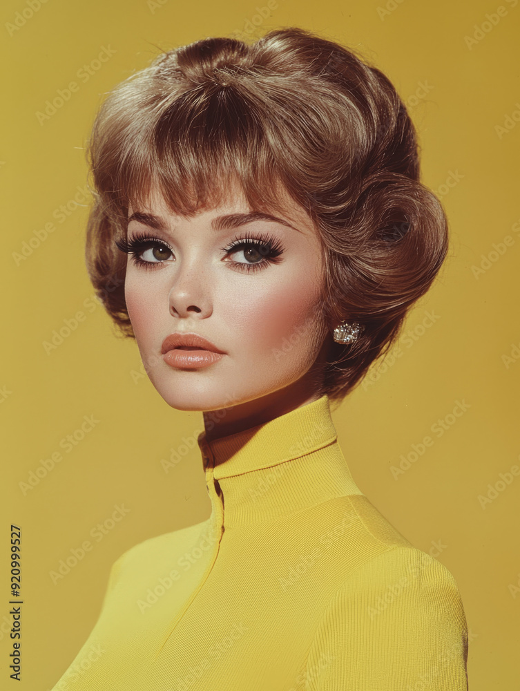 Retro Glamour Portrait of a Woman in a Yellow Hat and Coat Retro Glamour Portrait of a Woman in a Yellow Hat and Coat