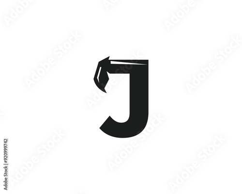 Letter J Construction Excavator Mining Logo. Template Minimalist Alphabet Vector Design