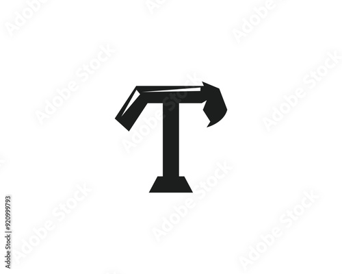 Letter T Construction Excavator Mining Logo. Template Minimalist Alphabet Vector Design