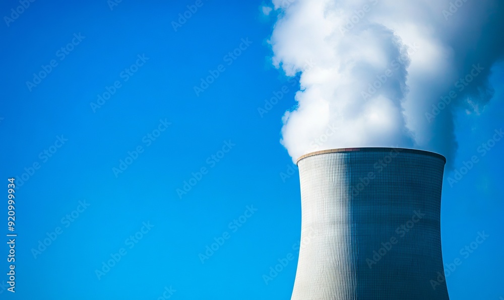A nuclear power plant with smoke coming out of the cooling tower A nuclear power plant with smoke coming out of the cooling tower