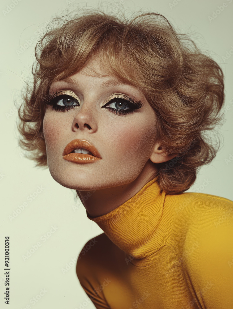 Retro Glamour Portrait of a Woman in a Yellow Hat and Coat