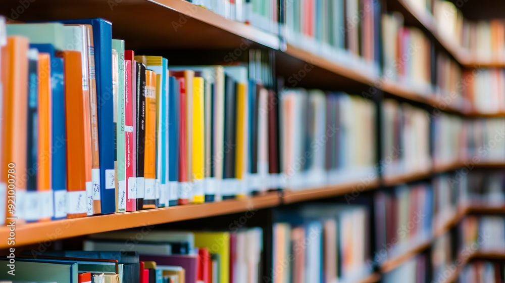 Colorful Bookshelves in a Library Colorful Bookshelves in a Library