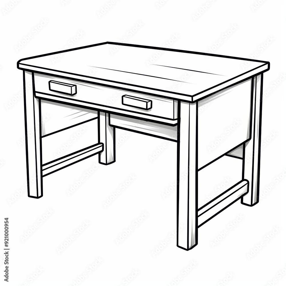 A simple line drawing of a wooden desk with one drawer. A simple line drawing of a wooden desk with one drawer.