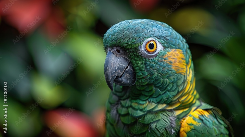 Fototapeta premium Close-up Portrait of a Green and Yellow Parrot