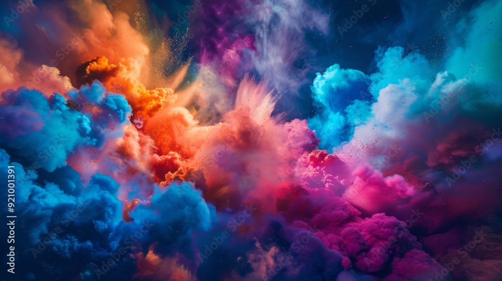 Colorful powder explosion on dark background.