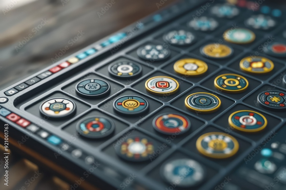 A grid of colorful circular icons on a black surface.