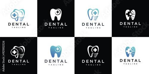Minimalist dental clinic logo collection with plus symbol logo design, clinic logo icon