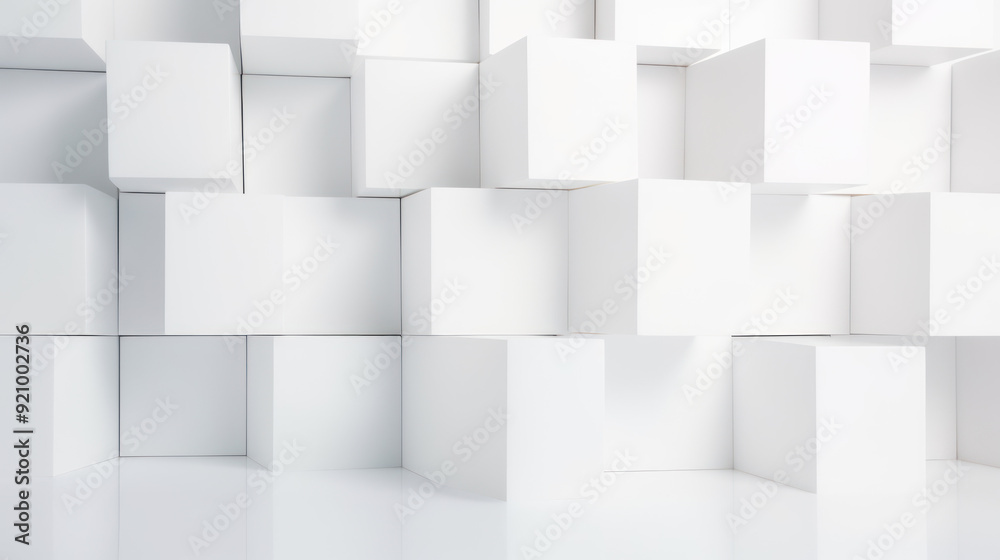 Obraz premium Collection of blocks of various sizes, arranged in a seemingly random pattern. Depth and complexity. Modern art, architecture visualization, complexity and organized chaos. Cubes Background.
