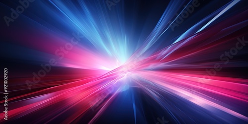 Abstract blue and pink light streaks converging to a central white point.
