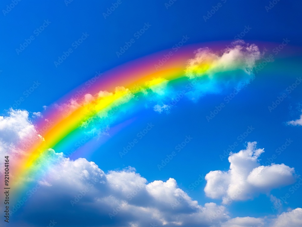 A rainbow in the sky with clouds in the background A rainbow in the sky with clouds in the background