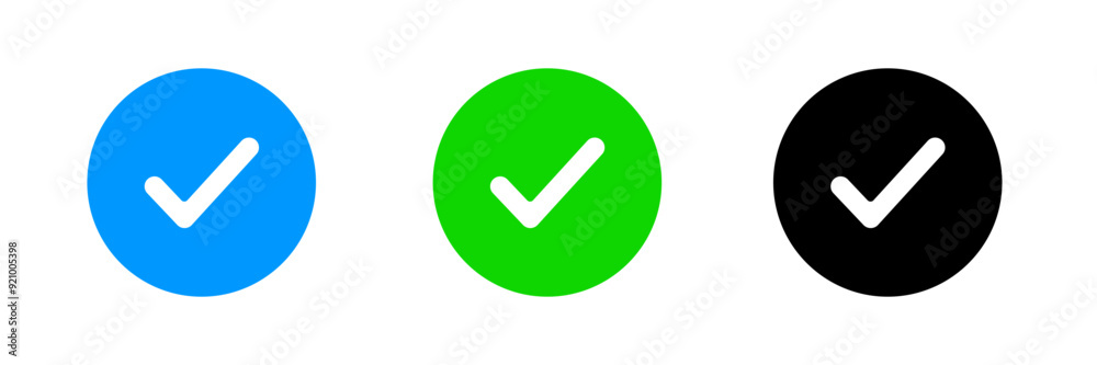 Verified Icon Set. Blue Green Black and White Verified Icon Set. Blue Green Black and White