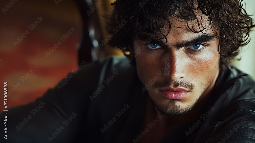 A man with blue eyes and a black jacket A man with blue eyes and a black jacket