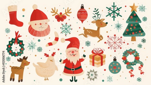 Obraz na płótnie Festive Christmas Clipart Collection w salonie