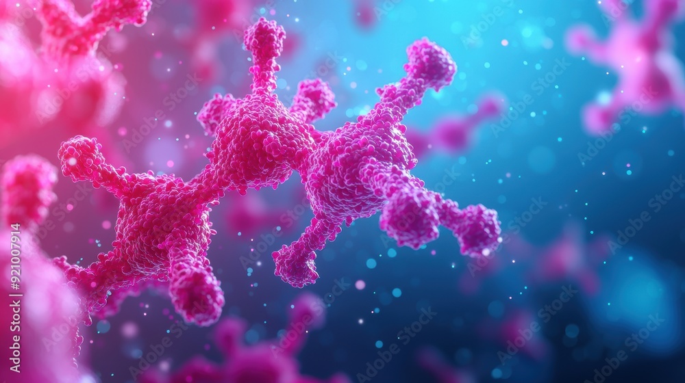 Illuminated Antibody Structure at Molecular Level with Copy Space for Text - High Detail 8K Visualization