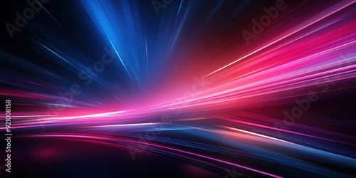 Abstract dark background with pink and blue glowing light streaks.